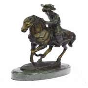 Cowboy Horse Bronze Sculpture on Marble Base Figurine