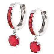 Solid White Gold Huggie Earrings Natural Ruby