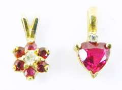 2 Petite 10K Ruby & Diamond Pendants