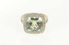 10K White Gold Prasiolite Faceted Cushion Diamond Halo Ring