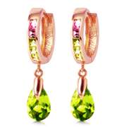 Solid Rose Gold Dangling Green Cubic Zirconia Pear Hoop Earrings
