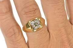 14K Yellow Gold 0.78 Ct 1940s Diamond Solitaire Men's Wedding Ring