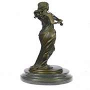Brown Color Patina Bronze Sculpture Violin Player Viola Musician Marble Figurine