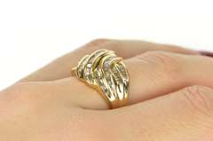 10K Yellow Gold Baguette Diamond Wavy Channel Statement Ring