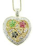 Emerald Ruby Sapphire Sterling Vermeil Heart Necklace