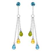 White Gold Chandelier Earrings w/ Blue Topaz, Citrines & Peridots