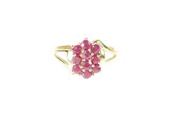 10K Yellow Gold Natural Ruby Cluster Statement Bypass Ring