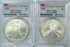 Two 2006 First Strike $1 Silver Eagles. PCGS MS69