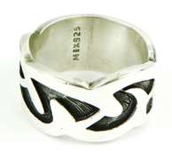 Men's Wide Solid Sterling Carved Ring, 12