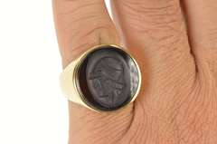 14K Yellow Gold 1930's Men's Carved Carnelian Intaglio Cameo Ring