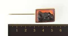 10K Yellow Gold Carved Onyx Soldier Cameo Squared Ornate Stick Pin