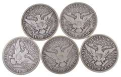 Lot Of 5 1915 Barber Half Dollars