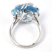 Stylish Blue Topaz & Diamond Ring in 14K WG