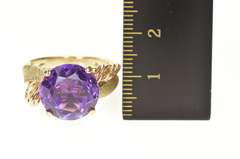 14K Yellow Gold 1960's Retro Amethyst Loop Bypass Cocktail Ring