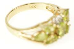 14K Yellow Gold Peridot Pear Cluster Statement Diamond Accent Ring
