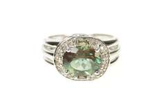 14K White Gold Oval Syn. Alexandrite Diamond Halo Engagement Ring