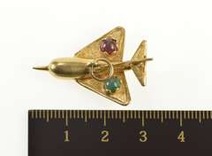 14K Yellow Gold 3D Retro Airplane Garnet Chalcedony Plan Charm/Pendant