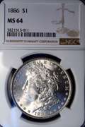 1886 Morgan Silver Dollar, MS64 NGC