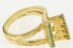 14K Yellow Gold Retro Emerald Criss Cross Geometric Statement Ring
