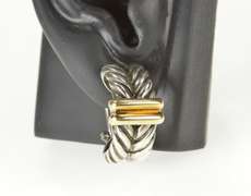 Sterling Silver Two Tone Braid Bar French Clip Back Curved Earrings