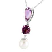 Solid White Gold Necklace Purple Amethyst Pearl