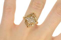 14K Yellow Gold Ornate Diamond Cluster Scalloped Statement Ring