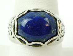 Sterling Filigree Ring with Large Lapis, Size 10