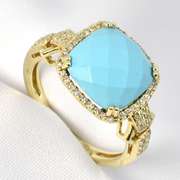 Stylish Turquoise & Diamond Ring in 14K YG