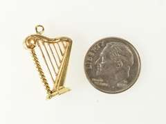 14K Yellow Gold 3D Harp Instrument Music Musician Charm/Pendant