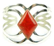Signed Wide Sterling Cuff with Big Red Jasper