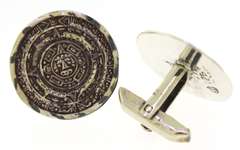 Aztec Round Sterling Silver Cufflinks