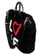 DOLCE & GABBANA Black LOVE Inlays Handbag Sling Shoulder Borse Fur Bag