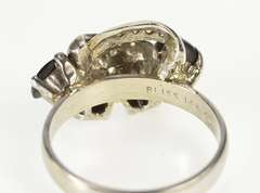 14K White Gold 1930's Black Star Sapphire Diamond Crown Ring