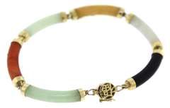 Gorgeous Multi Color Yellow Gold Jade Bracelet