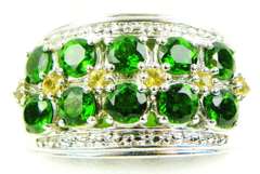 Wide Chrome Diopside & Sapphire Sterling Ring, Size 10