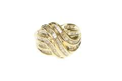 10K Yellow Gold Baguette Diamond Wavy Channel Statement Ring