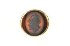 14K Yellow Gold 1930's Men's Carved Carnelian Intaglio Cameo Ring