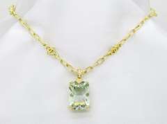 Rare Green Amethyst & Diamond Pendant Necklace in 18k