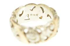 14K White Gold 9.3mm Victorian Etched Scroll Wedding Band Ring