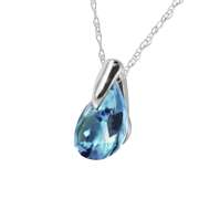 Solid White Gold Necklace Natural Blue Topaz