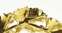 10K Yellow Gold Retro Syn. Ruby Leaf Wreath Statement Pin/Brooch