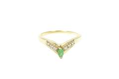 10K Yellow Gold Marquise Emerald Diamond Chevron Statement Ring