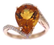 Gorgeous Pear Citrine with Diamond Bypass Ring