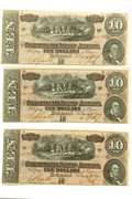 3 CU $10 Confederate Notes Feb 17 1864