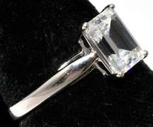 Emerald Cut CZ Ring in White Gold