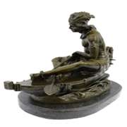 Indian Maiden in Canoe Bronze Sculpture