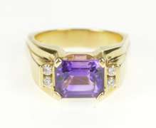 14K Yellow Gold Emerald Cut Amethyst Diamond Accent Fashion Ring