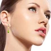 Solid Yellow Gold Green Act Cubic Zirconia Earrings