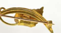 10K Yellow Gold Victorian Moon Pearl Peas in a Pod Lily Pin/Brooch