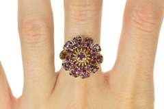 18K Yellow Gold Ornate 1950's Ruby Heart Cocktail Cluster Ring
